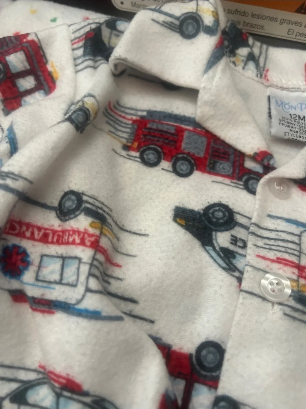 Cozy infant Firetruck Pajama Set - Cream with Red and Black